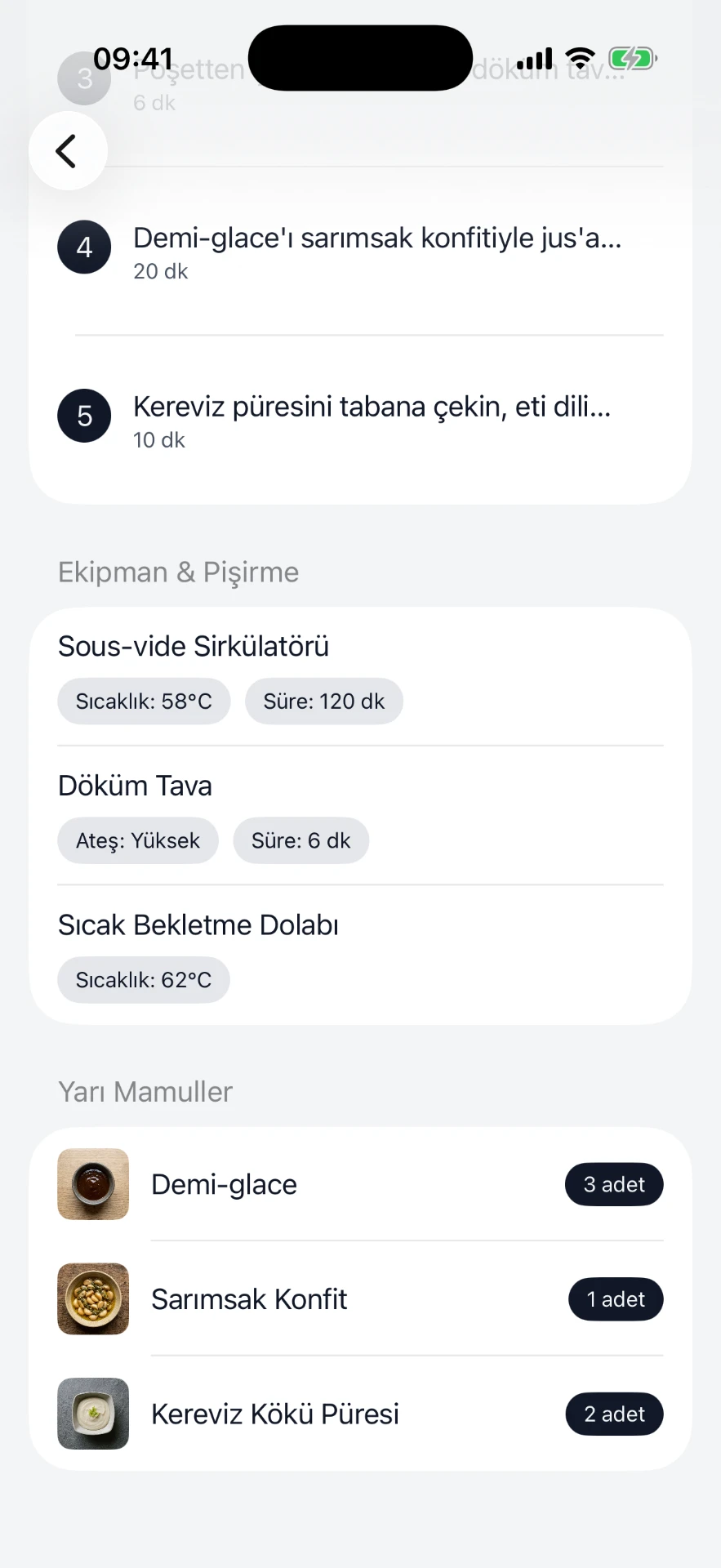 Hazırlık adımları ve ekipman ekranı